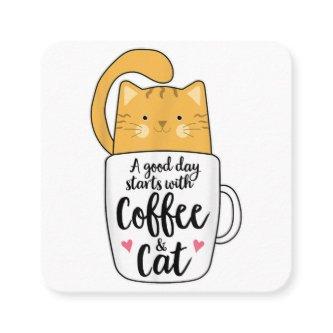 Funny Orange Cat Coffee Mug Cat Lover  Square