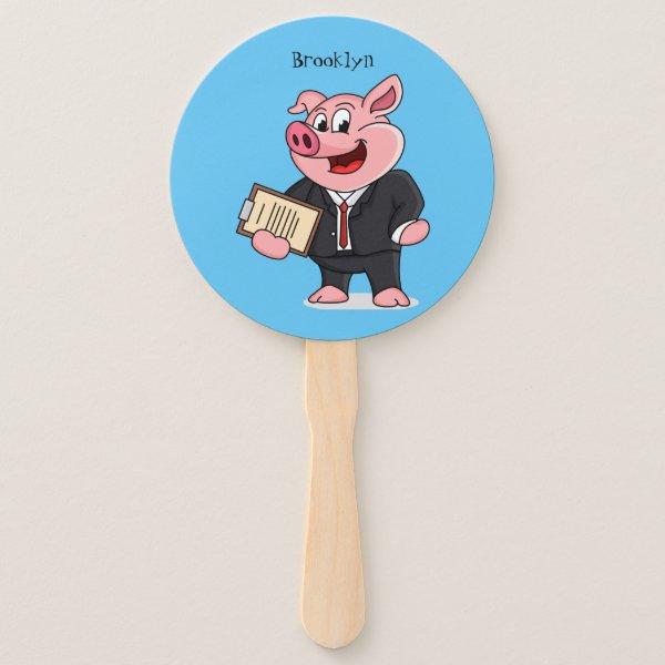 Funny pig in business suit cartoon hand fan