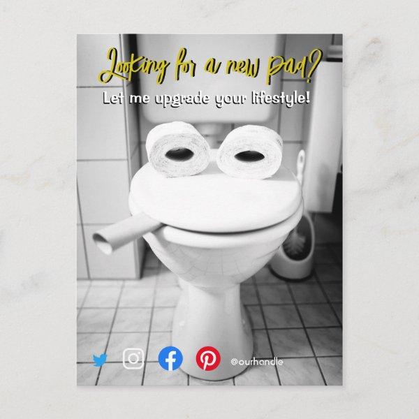 funny real estate postcard cramped toilet