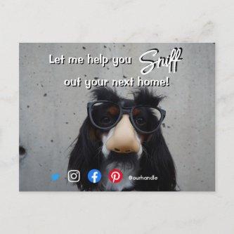 funny real estate sniff out your next home dog postcard