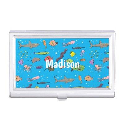 Funny sea creatures cartoon illustration pattern  case