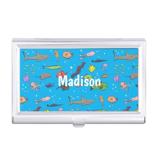 Funny sea creatures cartoon illustration pattern  case