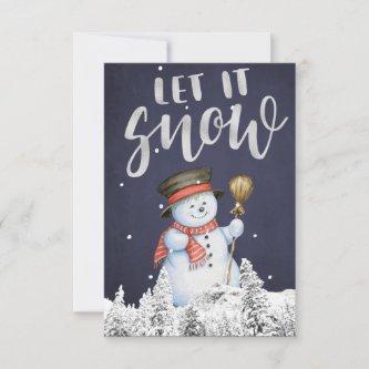 Funny Snowman | Let It Snow Silver Typography Card