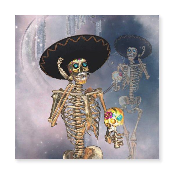 Funny sugar skull with maxican hat
