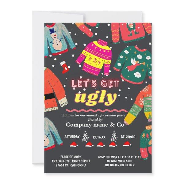 Funny tacky ugly sweater gray corporate Christmas  Invitation
