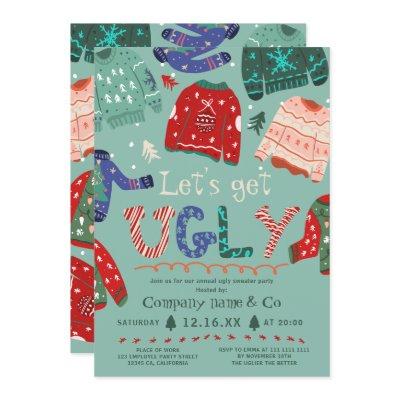 Funny tacky ugly sweater green corporate Christmas Invitation