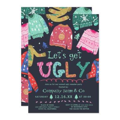 Funny tacky ugly sweater navy corporate Christmas Invitation