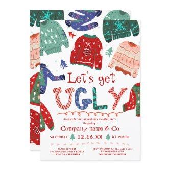 Funny tacky ugly sweater white corporate Christmas Invitation