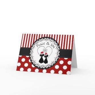 Funny whimsical Christmas cat couple pattern Holiday Card
