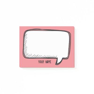 Funny White Talk Bubble on Pink Personalized Name Post-it Notes