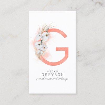 G Letter Monogram White Orchids and Pampas Grass