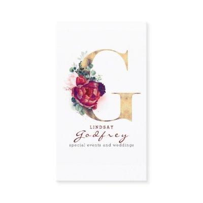 G Monogram Burgundy Red Flowers and Faux Gold
