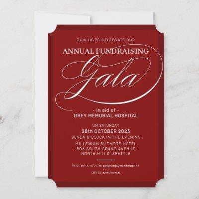 GALA elegant event fancy script maroon FUNDRAISE Invitation