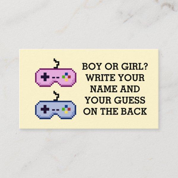 Gamer Gender Reveal Party Boy or Girl Guess Cards