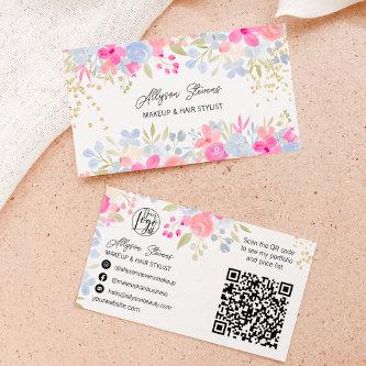 Garden pink Floral gold makeup hair logo qr code