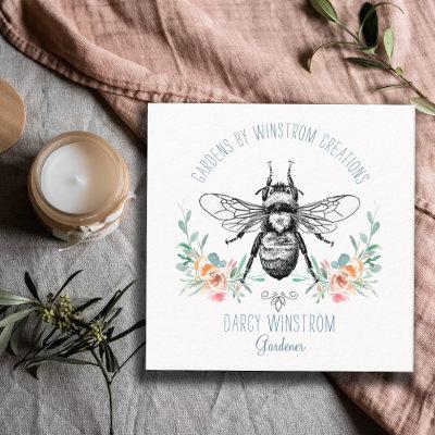 Gardener Hand Drawn Honey Bee And Floral Square