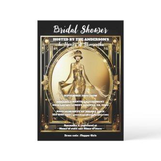 Gatsby black gold flapper girl shiny 1920's glam  invitation