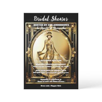 Gatsby black gold flapper girl shiny 1920's glam  invitation