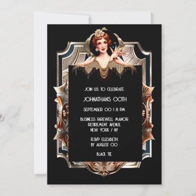 Gatsby Flapper girl art deco metallic look party Invitation