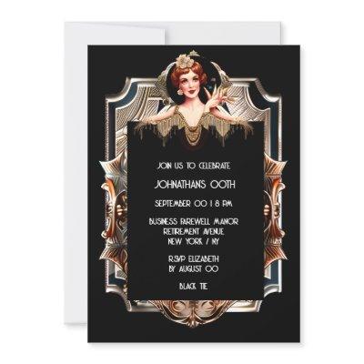 Gatsby Flapper girl art deco metallic look party Invitation