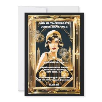 Gatsby flapper girl automobile 1920's party invitation