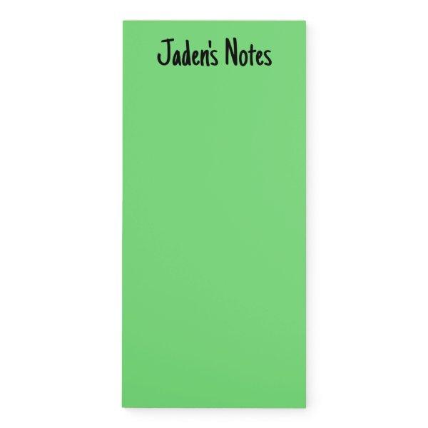 Gender Neutral Unique Green Minimalist Custom Name Magnetic Notepad