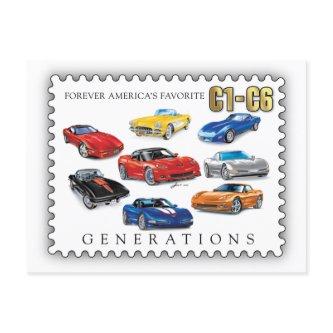 GENERATIONS OF AUTOMOBILE ART HOLIDAY POSTCARD