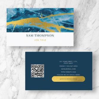Geode Agate Blue Gold Social Media QR Code