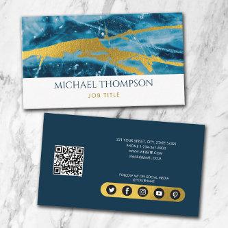 Geode Agate Blue Gold Social Media QR Code