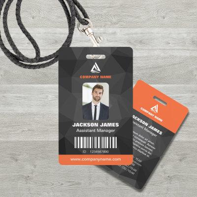 Geometric Chic Black and Orange Company ID Card Badge