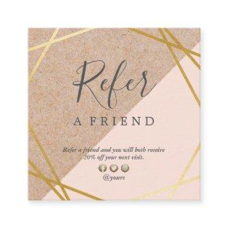 Geometric Gold Kraft Printed Lt Pastel Pink Refer Square