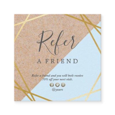 Geometric Gold Kraft Printed Pastel Blue Referral Square