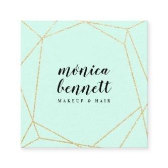 Geometric lineart chic gold glitter mint green square