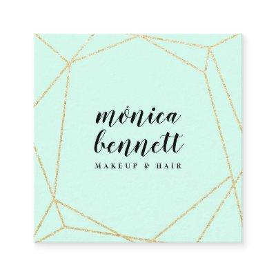 Geometric lineart chic gold glitter mint green square