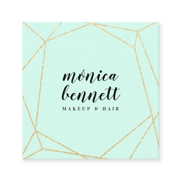 Geometric lineart chic gold glitter mint green square