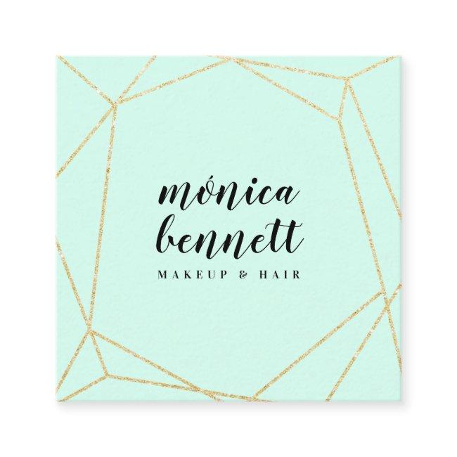 Geometric lineart chic gold glitter mint green square
