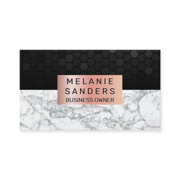 Geometric Pattern | White Marble | Rose Gold Frame