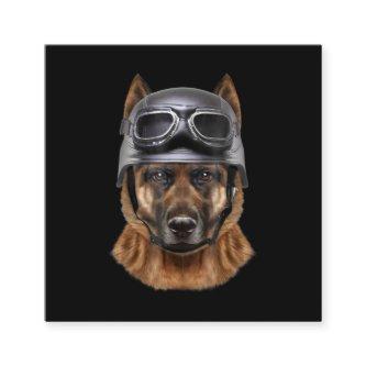 German Shepherd Dog, Biker In Motorcycle Helmet Square