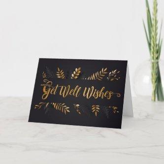 Get Well Wishes Black Gold Botanical Card