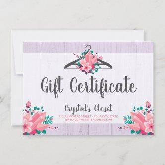 Gift Certificate Boho Floral Clothes Hanger Closet