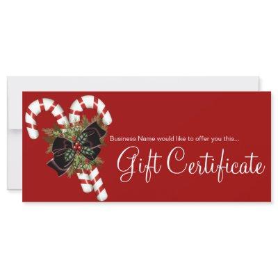 Gift Certificate Candy Canes & Dark Red Bow