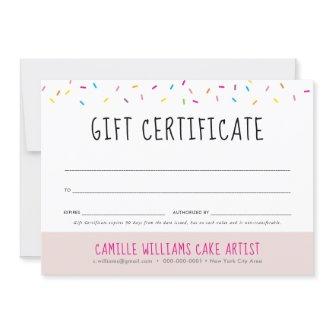 GIFT CERTIFICATE cute fun colorful sprinkles baker