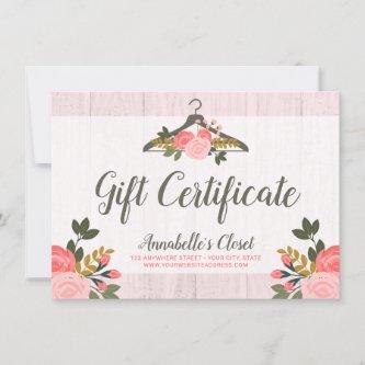 Gift Certificate Floral Rose Clothes Hanger Closet