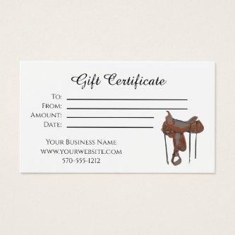 Gift certificate horseback riding saddle