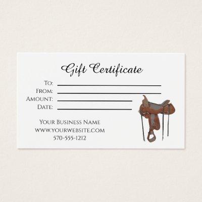 Gift certificate horseback riding saddle