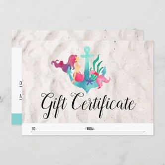 Gift Certificate Mermaid on Anchor Nautical Card