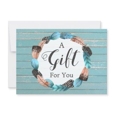 Gift Certificate Rustic Turquoise Wood & Feathers