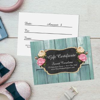 Gift Certificate Shabby Vintage Rustic Roses