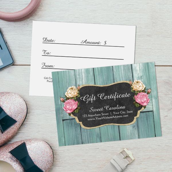 Gift Certificate Shabby Vintage Rustic Roses