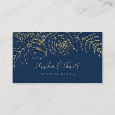 Gilded Floral | Navy Blue and Gold